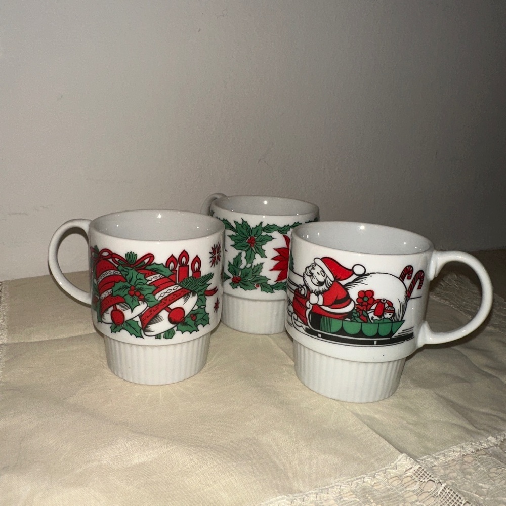 Christmas Holiday Stacking Mugs - Set of 3 - SY Japan Cups Coffee